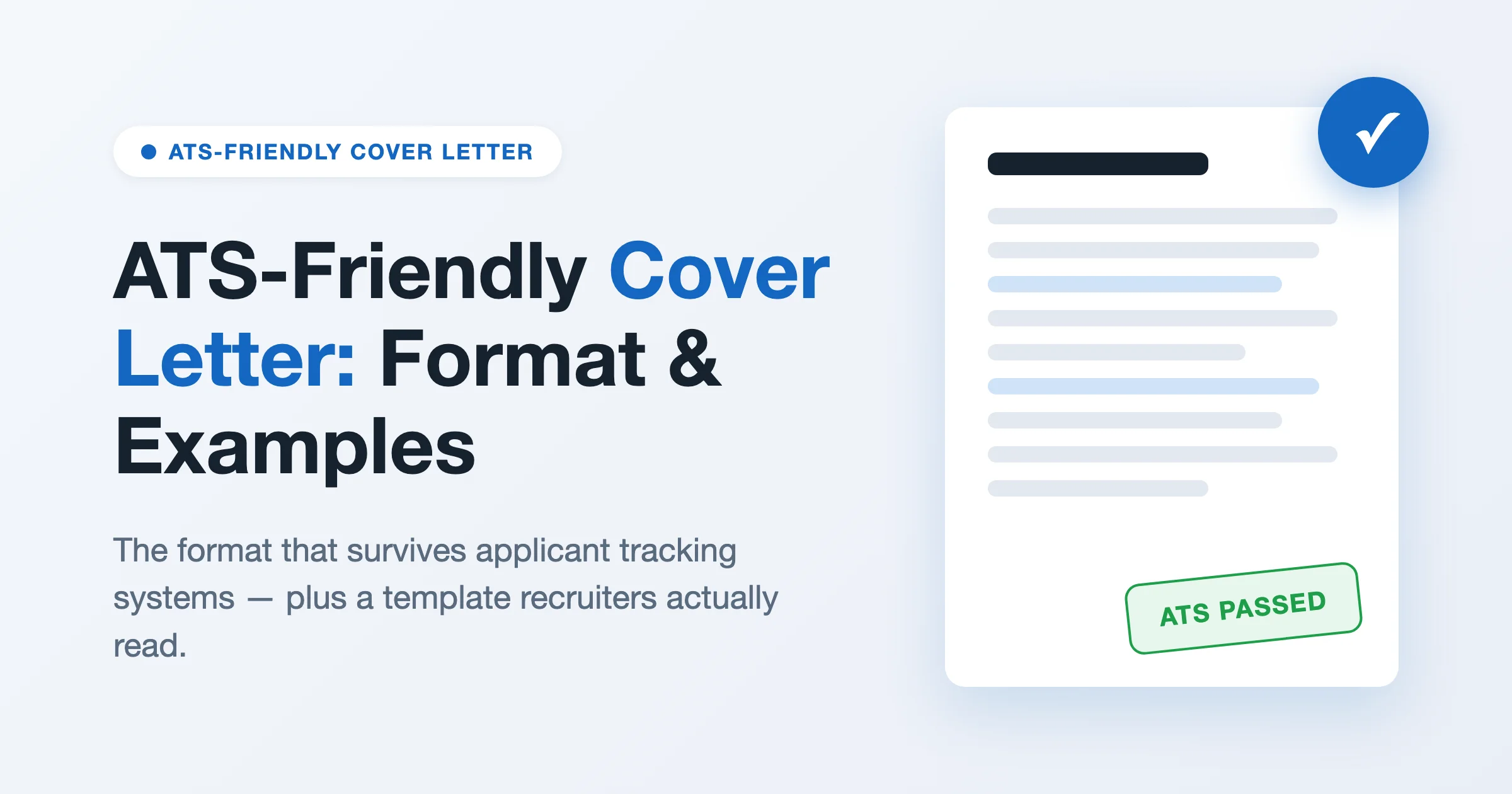 Cover letter document with highlighted keyword lines and an ATS-passed stamp, illustrating an ATS-friendly cover letter format
