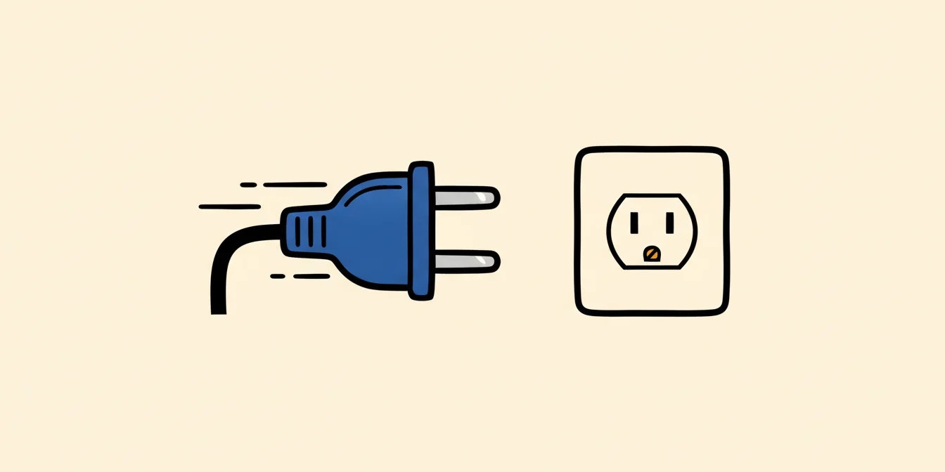 A cobalt blue plug moving toward a plain wall socket, the plug-in that adds power to something you already have