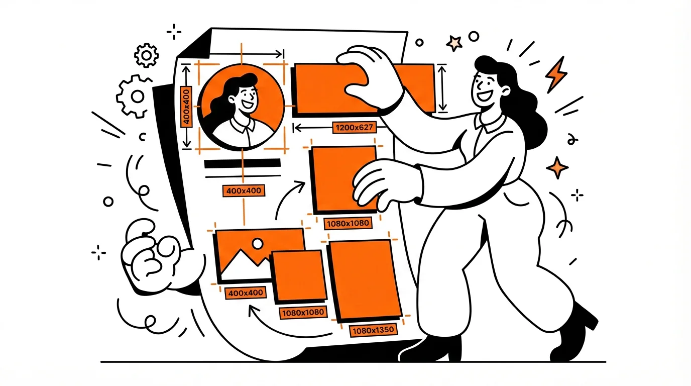 Reference chart showing recommended LinkedIn image sizes for profile photos, banners, company pages, and feed posts in 2026
