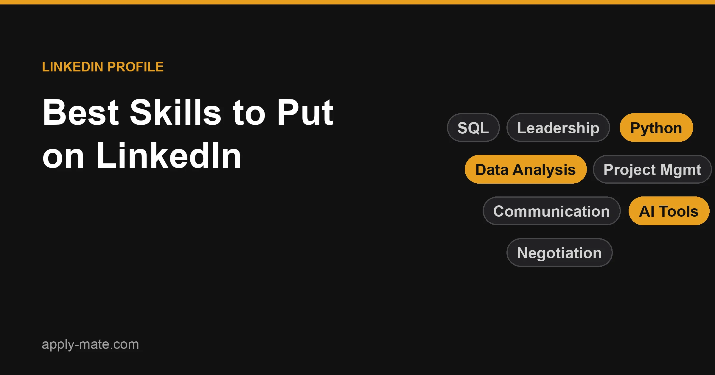 LinkedIn skill tags including Python, data analysis, leadership, and AI tools with the most in-demand skills highlighted