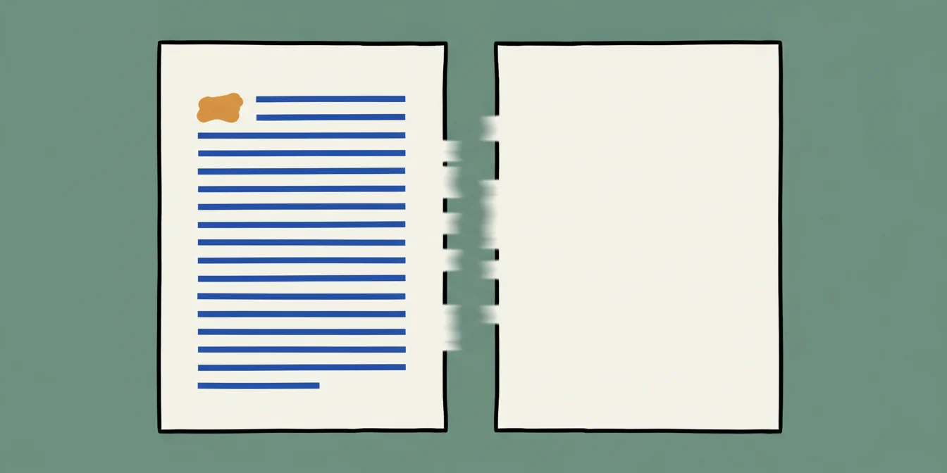A resume page splitting into two identical halves, one labelled as a document and one as an image, on a flat background