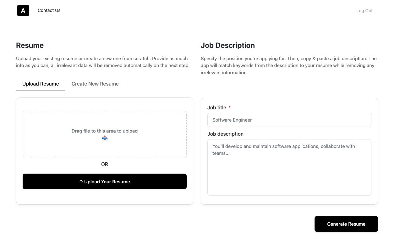 Resume builder interface without photo option