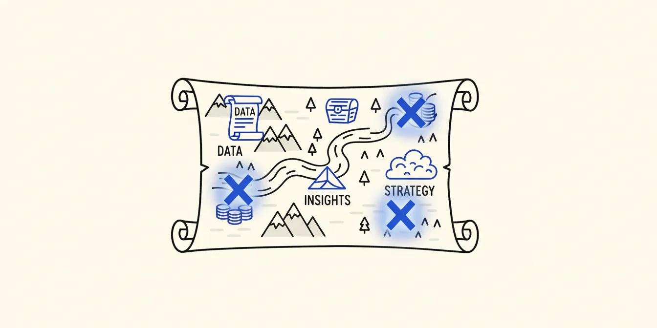 A stylized treasure map overlaid with a job description, where key terms are highlighted with glowing 'X' symbols, representing valuable keywords.