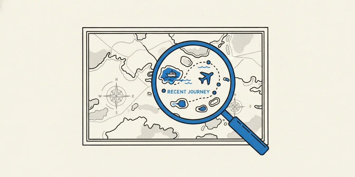 A vintage map with a magnifying glass over a recent, detailed section, symbolizing focusing on current experience on a resume while older history is less prominent.